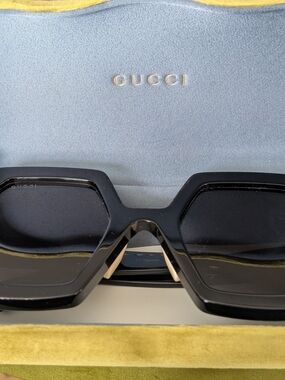 Gucci Black Oversized Square Sunglasses with Gold Temples
